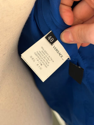 Versace electric Blue Leather Blazer chic sleek 90s jacket button up medusa button detail IT 48
