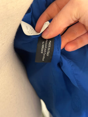Versace electric Blue Leather Blazer chic sleek 90s jacket button up medusa button detail IT 48