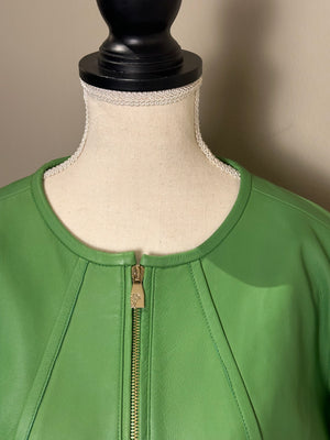 Versace bright Green Leather Jacket Lace up Corset racer jacket medusa detailing edgy chic fitted gold toggles medusa
