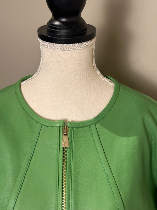 Versace bright Green Leather Jacket Lace up Corset racer jacket medusa detailing edgy chic fitted gold toggles medusa