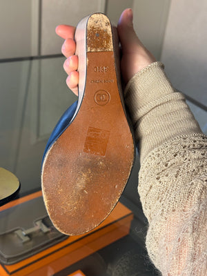 Chanel black leather CC logo wedge white wood gold black mule sandals CC logo open toe 2010s