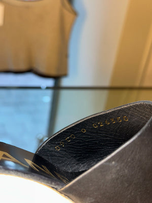 Chanel black leather CC logo wedge white wood gold black mule sandals CC logo open toe 2010s