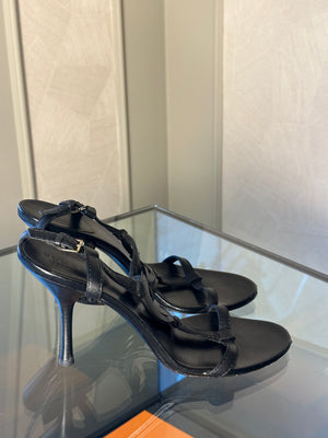 Tom Ford Gucci black leather 90s chic elegant strappy heels gladiator style interlocking sandal EU 37 1/2