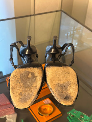 Tom Ford Gucci black leather 90s chic elegant strappy heels gladiator style interlocking sandal EU 37 1/2