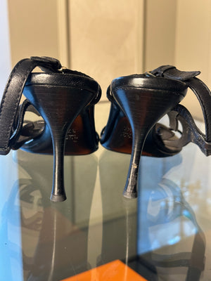 Tom Ford Gucci black leather 90s chic elegant strappy heels gladiator style interlocking sandal EU 37 1/2