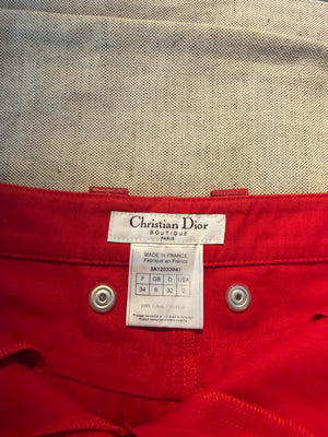 Christian Dior John Galliano F/W2003 Sexy Mini Skirt Bright Red Bondage Grommet Buckle Iconic Vintage FR34