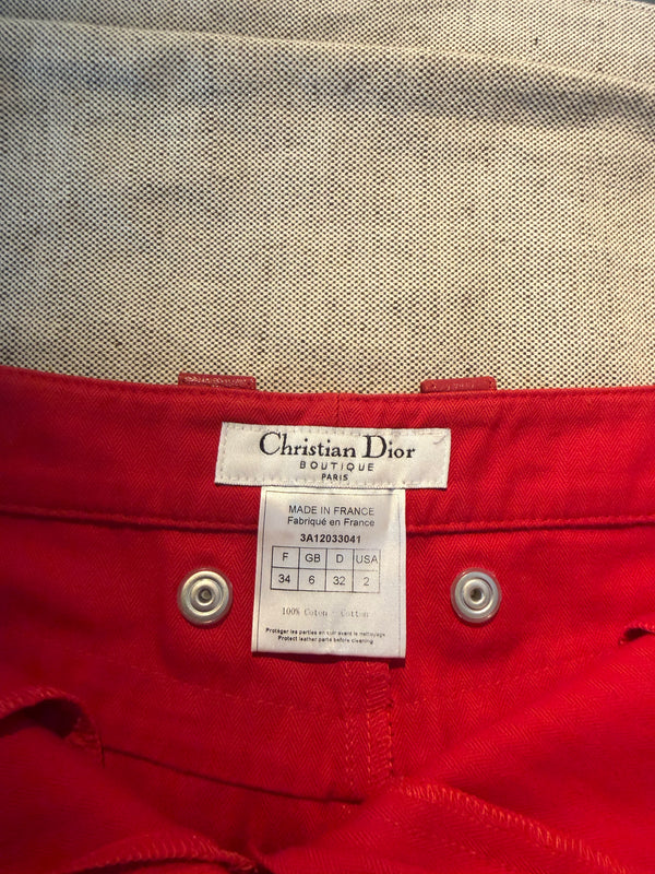 Christian Dior John Galliano F/W2003 Sexy Mini Skirt Bright Red Bondage Grommet Buckle Iconic Vintage FR34