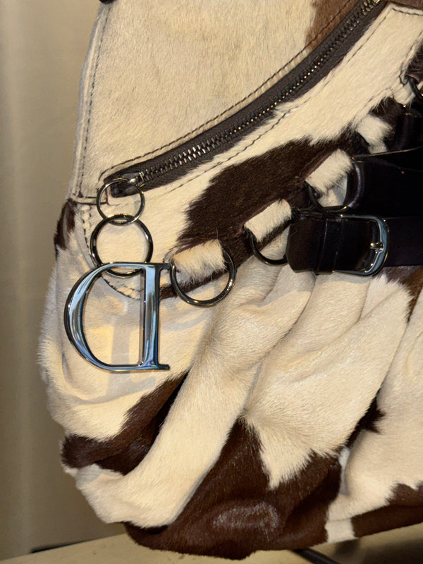 Christian Dior by John Galliano Spring Summer 2005 Runway Corset Ballet Pony Calfskin Cowhide Shoulder Bag Brown White Leather Lace Dior Charm Rare Archive