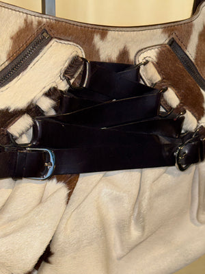 Christian Dior by John Galliano Spring Summer 2005 Runway Corset Ballet Pony Calfskin Cowhide Shoulder Bag Brown White Leather Lace Dior Charm Rare Archive