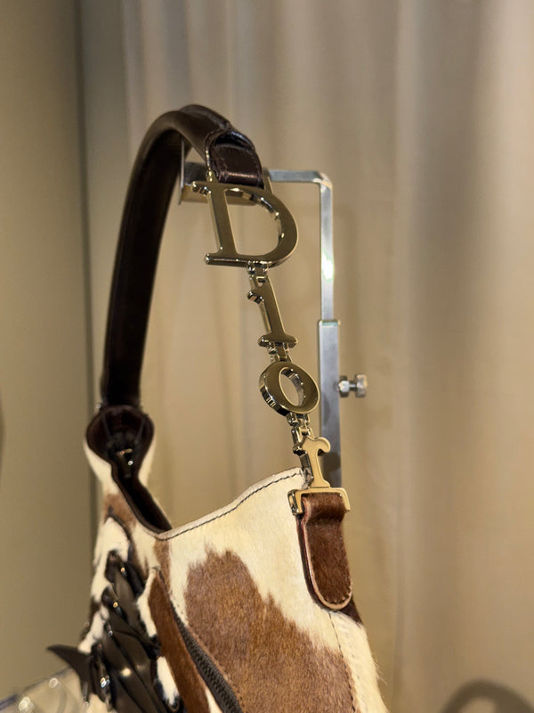 Christian Dior by John Galliano Spring Summer 2005 Runway Corset Ballet Pony Calfskin Cowhide Shoulder Bag Brown White Leather Lace Dior Charm Rare Archive