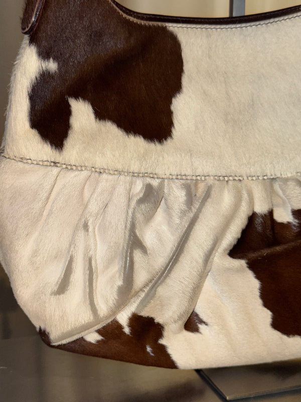 Christian Dior by John Galliano Spring Summer 2005 Runway Corset Ballet Pony Calfskin Cowhide Shoulder Bag Brown White Leather Lace Dior Charm Rare Archive