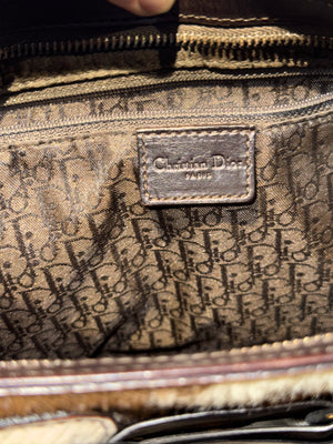 Christian Dior by John Galliano Spring Summer 2005 Runway Corset Ballet Pony Calfskin Cowhide Shoulder Bag Brown White Leather Lace Dior Charm Rare Archive