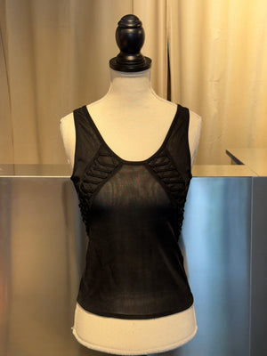 Christian Dior by John Galliano Fall Winter 2003 Hardcore Romance Black Lace Up Cardigan Top Twinset Y2K Archive