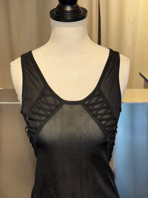 Christian Dior by John Galliano Fall Winter 2003 Hardcore Romance Black Lace Up Cardigan Top Twinset Y2K Archive