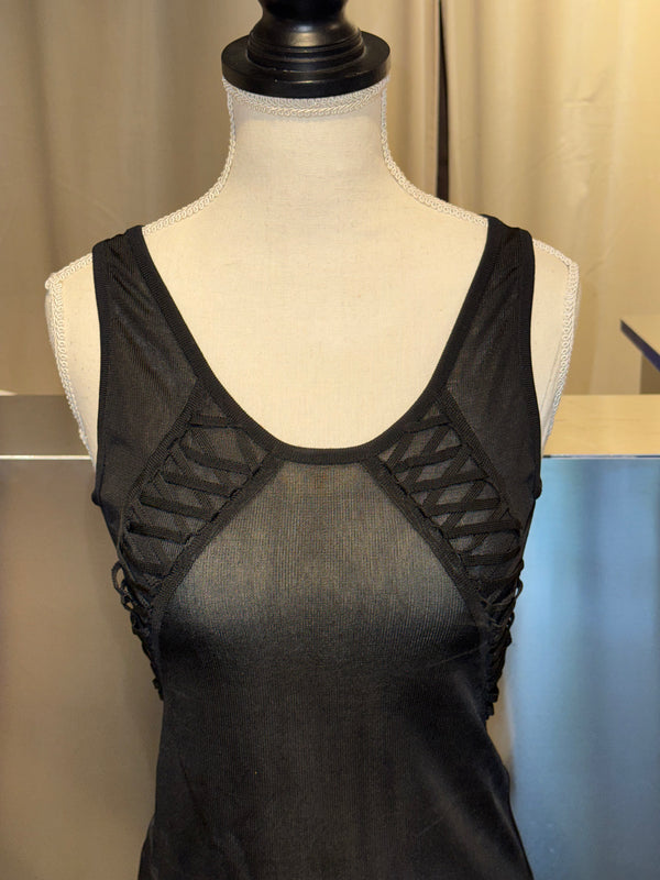 Christian Dior by John Galliano Fall Winter 2003 Hardcore Romance Black Lace Up Cardigan Top Twinset Y2K Archive