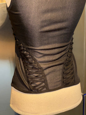 Christian Dior by John Galliano Fall Winter 2003 Hardcore Romance Black Lace Up Cardigan Top Twinset Y2K Archive
