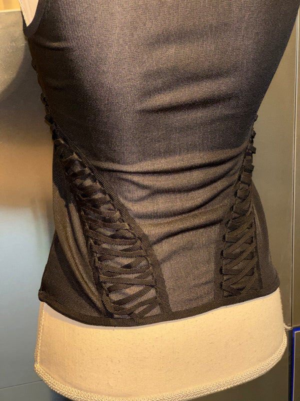 Christian Dior by John Galliano Fall Winter 2003 Hardcore Romance Black Lace Up Cardigan Top Twinset Y2K Archive
