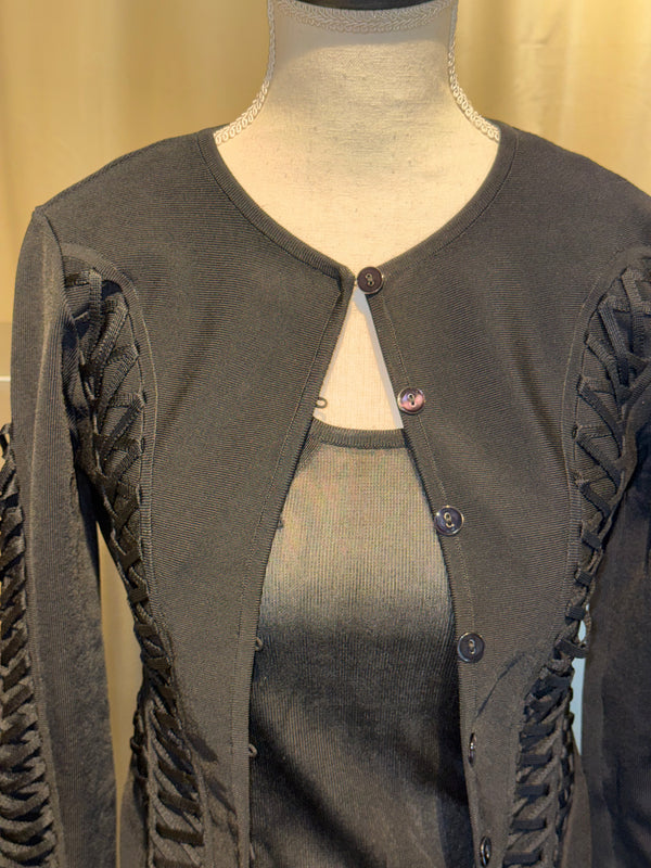 Christian Dior by John Galliano Fall Winter 2003 Hardcore Romance Black Lace Up Cardigan Top Twinset Y2K Archive