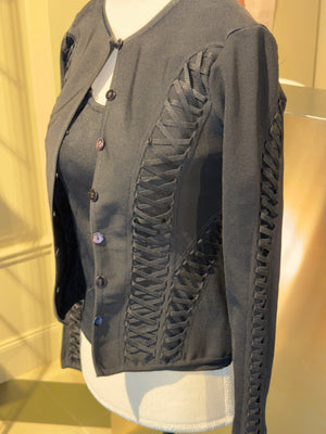Christian Dior by John Galliano Fall Winter 2003 Hardcore Romance Black Lace Up Cardigan Top Twinset Y2K Archive
