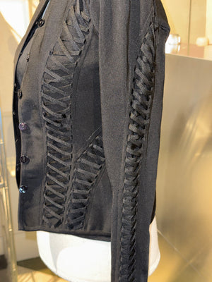 Christian Dior by John Galliano Fall Winter 2003 Hardcore Romance Black Lace Up Cardigan Top Twinset Y2K Archive