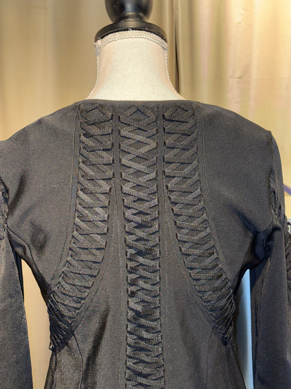 Christian Dior by John Galliano Fall Winter 2003 Hardcore Romance Black Lace Up Cardigan Top Twinset Y2K Archive