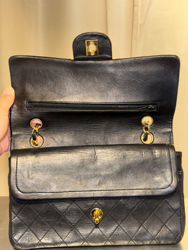 Chanel Vintage Black Quilted Lambskin Classic Medium Double Flap Bag Gold Hardware Chain Shoulder Bag