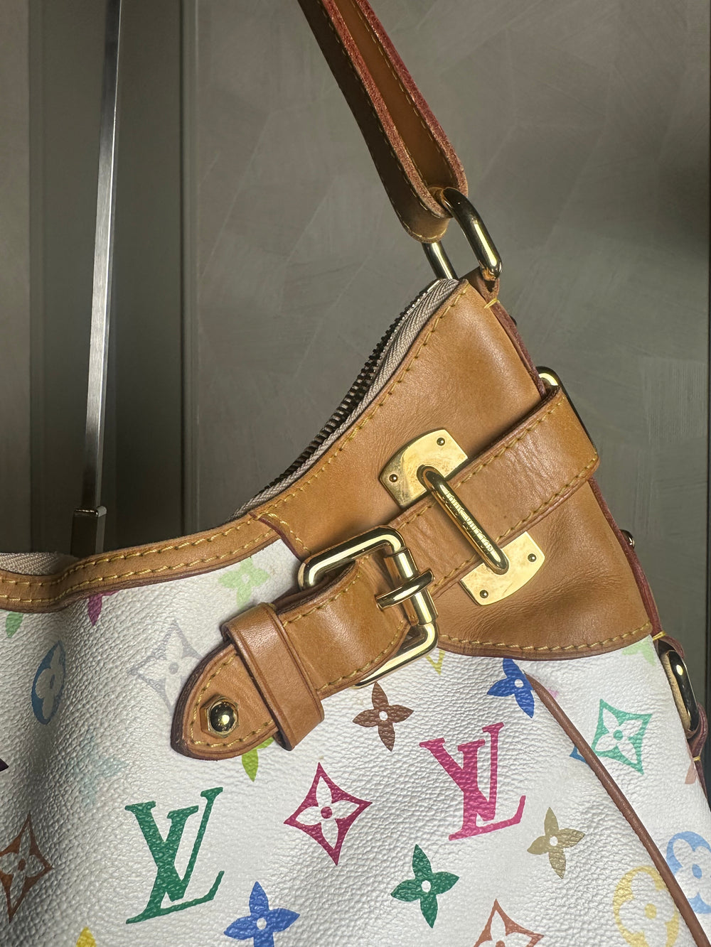 Louis Vuitton Greta Murakami Multicolor White Monogram Hobo Bag gold hardware rare