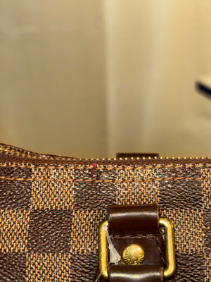 Louis Vuittond Vuitton Speedy 25 Damier Ebene Coated Canvas Brown Leather Top Handle Boston Bag Gold Hardware Red Interior Lock Key Dust Bag