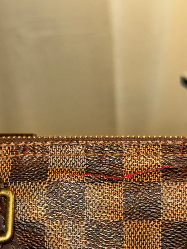 Louis Vuittond Vuitton Speedy 25 Damier Ebene Coated Canvas Brown Leather Top Handle Boston Bag Gold Hardware Red Interior Lock Key Dust Bag