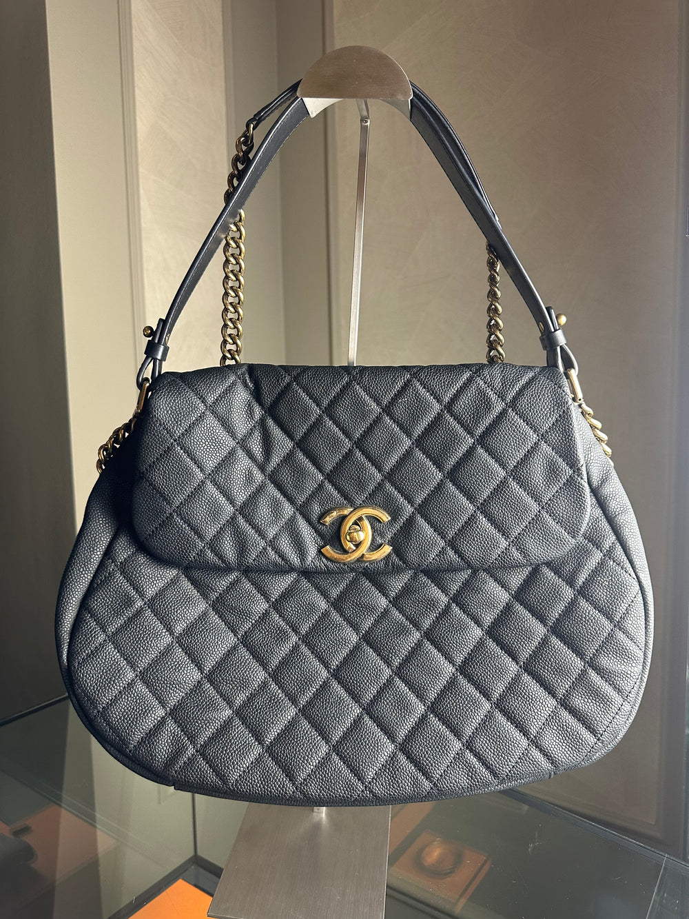 Chanel Country Chic Flap Messenger Bag Quilted Caviar Large 2012/2013 Rare Collectors piece