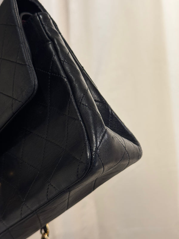 Chanel Vintage Black Quilted Lambskin Classic Medium Double Flap Bag Gold Hardware Chain Shoulder Bag