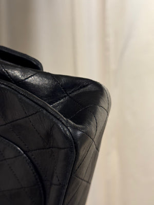 Chanel Vintage Black Quilted Lambskin Classic Medium Double Flap Bag Gold Hardware Chain Shoulder Bag