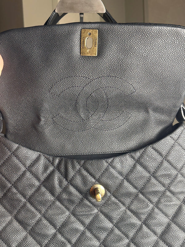Chanel Country Chic Flap Messenger Bag Quilted Caviar Large 2012/2013 Rare Collectors piece