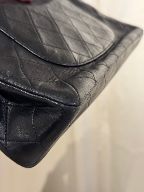 Chanel Vintage Black Quilted Lambskin Classic Medium Double Flap Bag Gold Hardware Chain Shoulder Bag