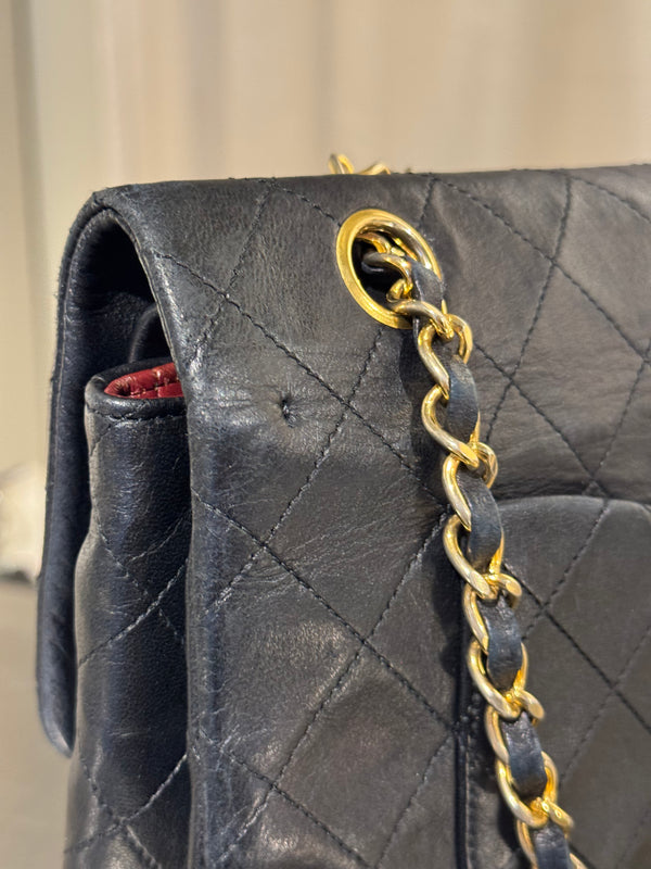 Chanel Vintage Black Quilted Lambskin Classic Medium Double Flap Bag Gold Hardware Chain Shoulder Bag