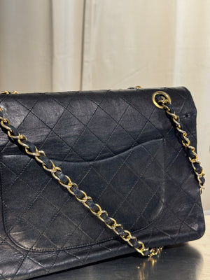 Chanel Vintage Black Quilted Lambskin Classic Medium Double Flap Bag Gold Hardware Chain Shoulder Bag