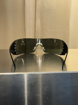Christian Dior by John Galliano Vintage Dior Bike 4 Black Rimless Shield Sunglasses Silver Studs Y2K Archive