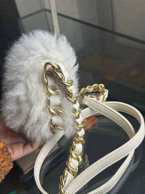 Chanel Eco Fur Mini Chain Flap A/W 2023 Shoulder Bag white ivory cream gold hardware strap CC logo