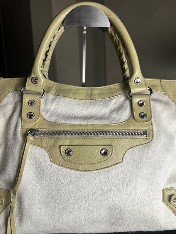 Balenciaga City Bag 2006 First Bag Swarovski Edition Ponyhair Cream Beige Shoulder Bag Limited Edition Bianco Motorcycle