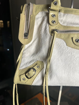 Balenciaga City Bag 2006 First Bag Swarovski Edition Ponyhair Cream Beige Shoulder Bag Limited Edition Bianco Motorcycle