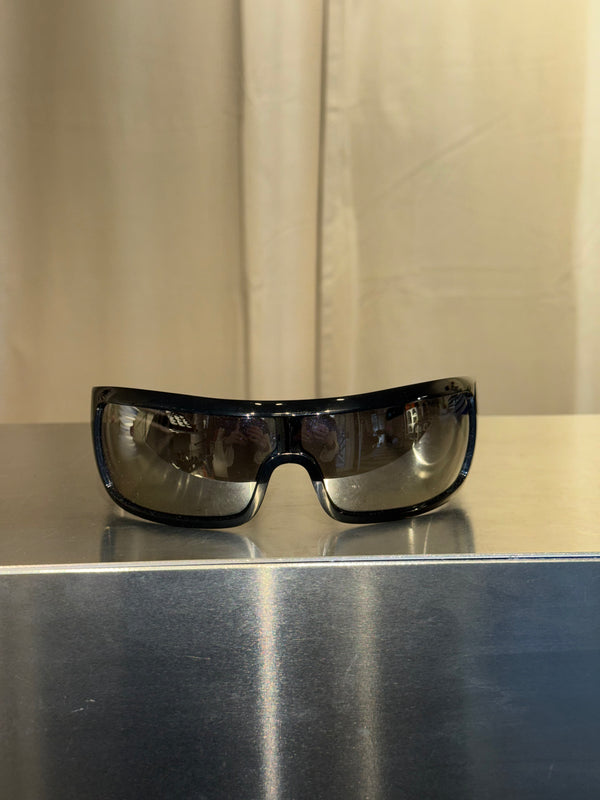 Christian Dior by John Galliano Vintage Dior Bike 4 Black Rimless Shield Sunglasses Silver Studs Y2K Archive