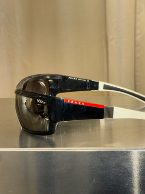 Prada Linea Rossa Vintage Black White Shield Wrap Sunglasses Y2K Archive