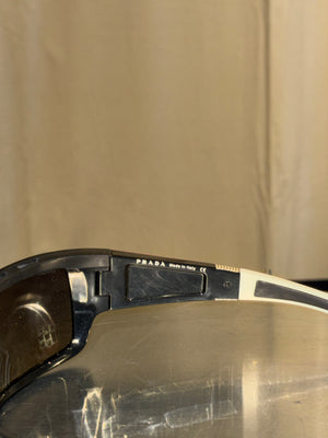 Prada Linea Rossa Vintage Black White Shield Wrap Sunglasses Y2K Archive