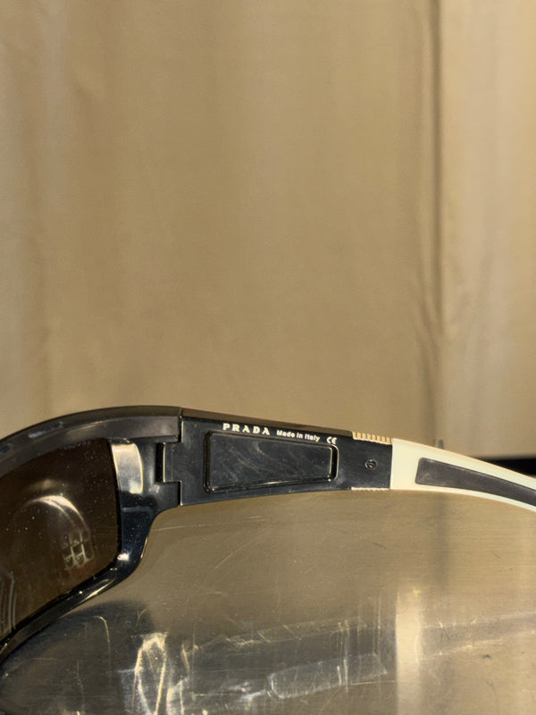 Prada Linea Rossa Vintage Black White Shield Wrap Sunglasses Y2K Archive
