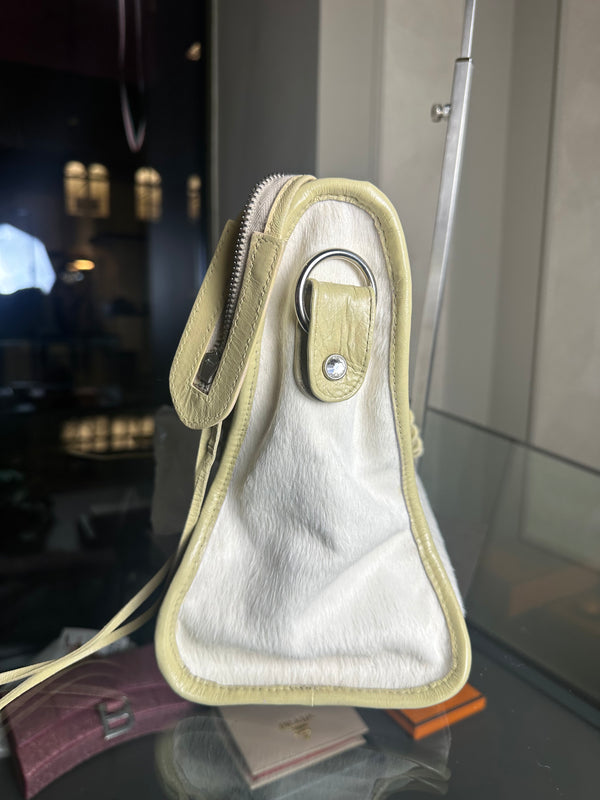 Balenciaga City Bag 2006 First Bag Swarovski Edition Ponyhair Cream Beige Shoulder Bag Limited Edition Bianco Motorcycle