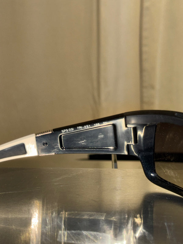 Prada Linea Rossa Vintage Black White Shield Wrap Sunglasses Y2K Archive