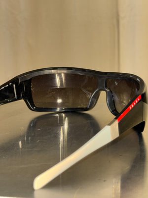 Prada Linea Rossa Vintage Black White Shield Wrap Sunglasses Y2K Archive