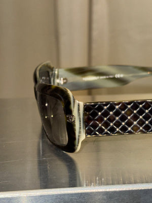 Chanel Rectangular Sunglasses Brown Gradient Lenses Transparent Frame Quilted Temple Detail CC Logo Vintage Eyewear