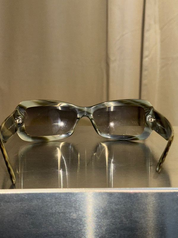Chanel Rectangular Sunglasses Brown Gradient Lenses Transparent Frame Quilted Temple Detail CC Logo Vintage Eyewear