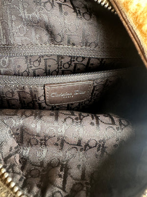 Christian Dior shearling Flight Columbus Shoulder Bag khaki green brown cream y2k 2005 John Galliano